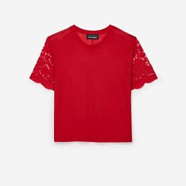The Kooples • rood t-shirt met kanten mouwtjes
