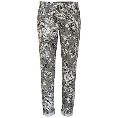 Cambio Jeans • grijze slim fit jeans Pina met witte bloemen