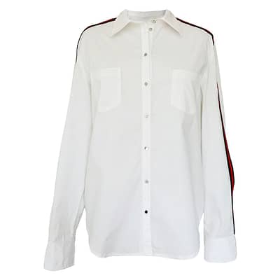 Senso • off white blouse met rood met donkerblauwe bies