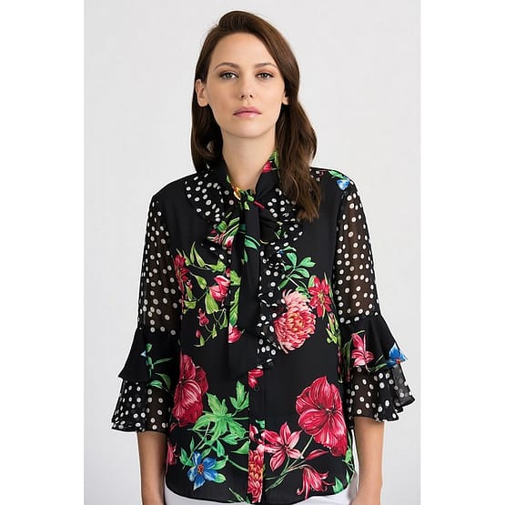 Joseph Ribkoff • zwarte blouse met bloemen