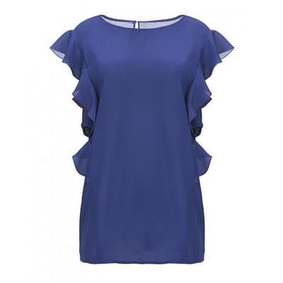 Pinko • blauwe zijden top Coronet met ruches