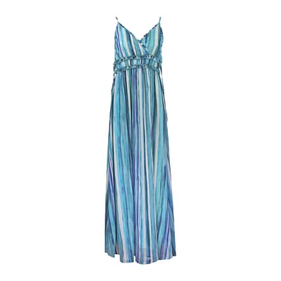 Frogbox • blauwe maxi jurk strepen