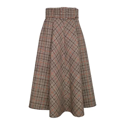 Frogbox • geruite midi rok met bijpassende ceintuur
