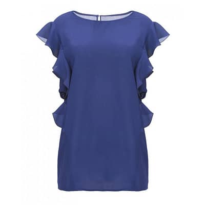 Pinko • blauwe zijden top Coronet met ruches