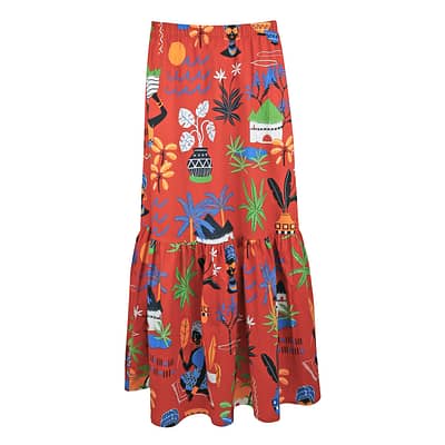 Verysimple • rood bruine maxi rok Africa