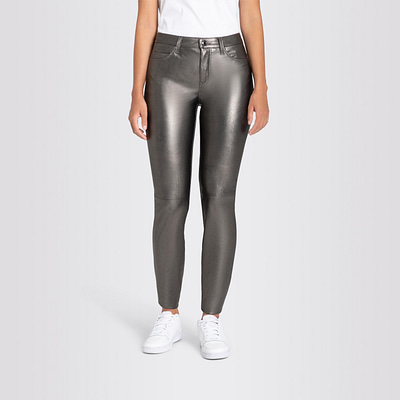 MAC • zilvergrijze coated Slim broek