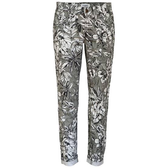 Cambio Jeans • grijze slim fit jeans Pina met witte bloemen