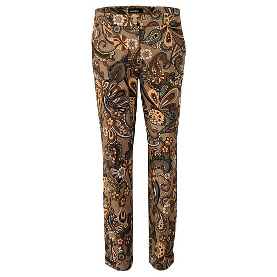 Cambio • pantalon Stella met bloemen in kaki en oker