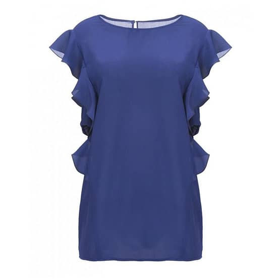 Pinko • blauwe zijden top Coronet met ruches