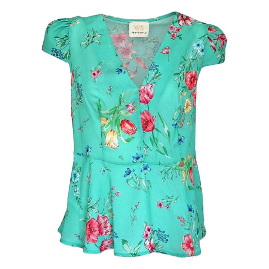 Verysimple • turquoise top met bloemen