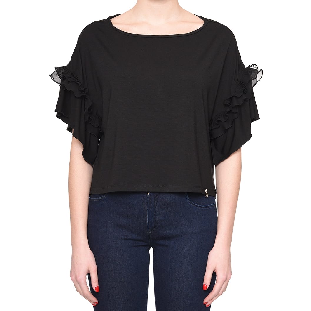 Patrizia Pepe top crop in pizzo con rouches nero main image 0